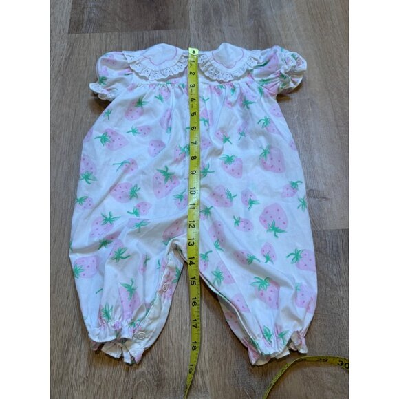 Vintage Baby Strawberry Print Bubble Romper 3-6 Months Cotton - Picture 5 of 9